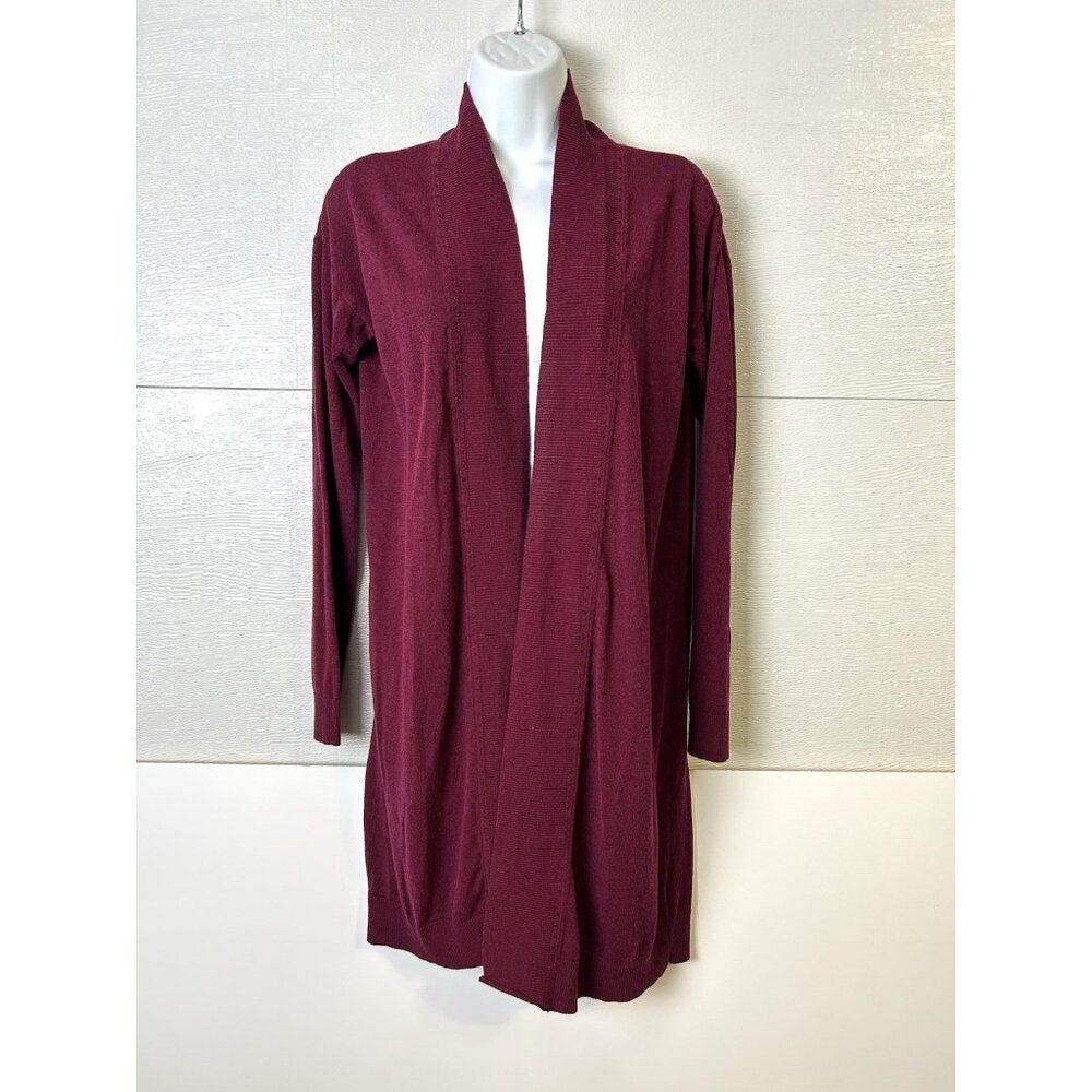 Liz Claiborne Burgundy Red Open Cardigan Knee Length Sweater Women's Size Small